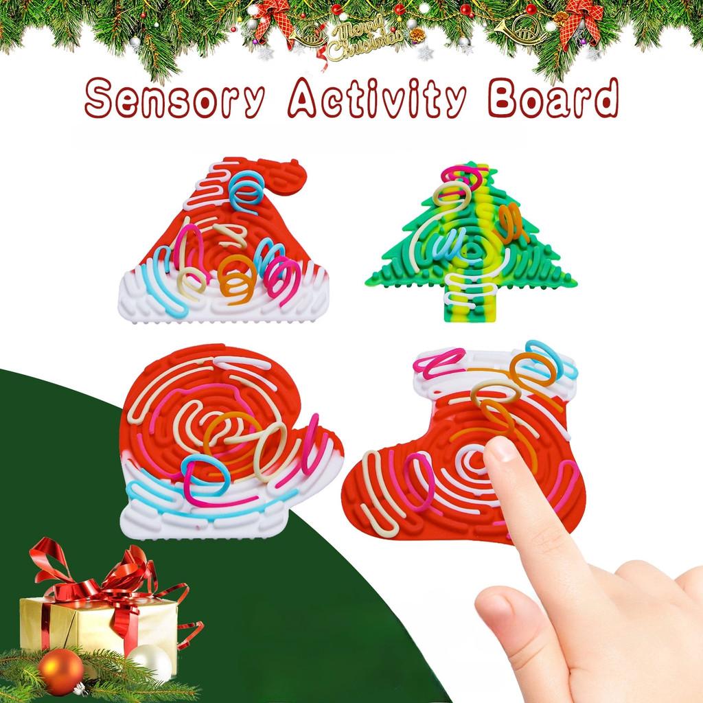 Tree 4pcs Christmas Hat Sock Glove Sensory Activity Board Silica Gel Puzzle Toy