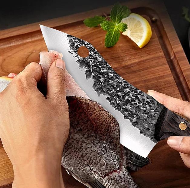 Hand Forged Chef Knife Stainless Steel Kitchen Boning Knives Butcher Knife Meat Vegetable Cutting Knife With Leather Sheath