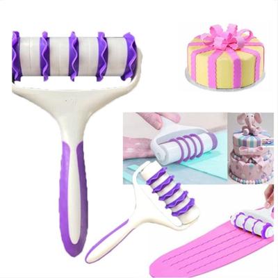 Fondant sloksnes lentes griezējs Cukura amatniecības kūku dekorēšanas rīks Rolling Pin Embosser rullīšu komplekts Cepšana