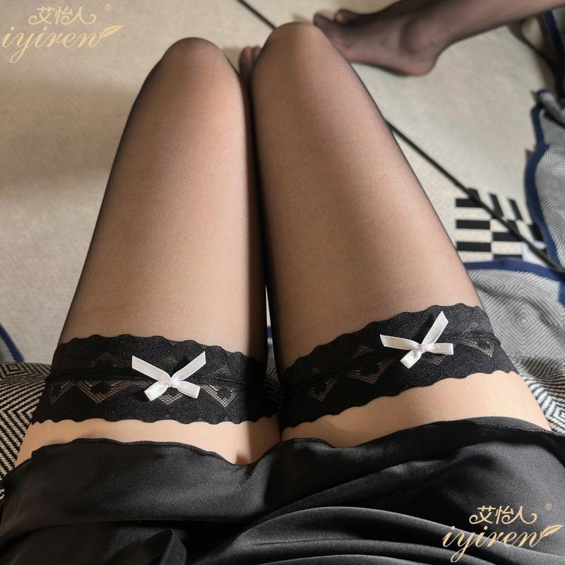 Lace Bowknot Stockings Woman Thigh High Thin Summer Sexy Lolita Black White Ower the Knee Stockings Breathable Socks