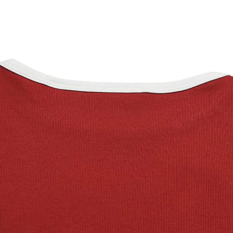 FILA Original Fashion Simple Classic Retro Versatile Comfortable Casual Knit Slim Fit Short Sleeve T-Shirt Women tops Smoke-Red F11W629105FWI