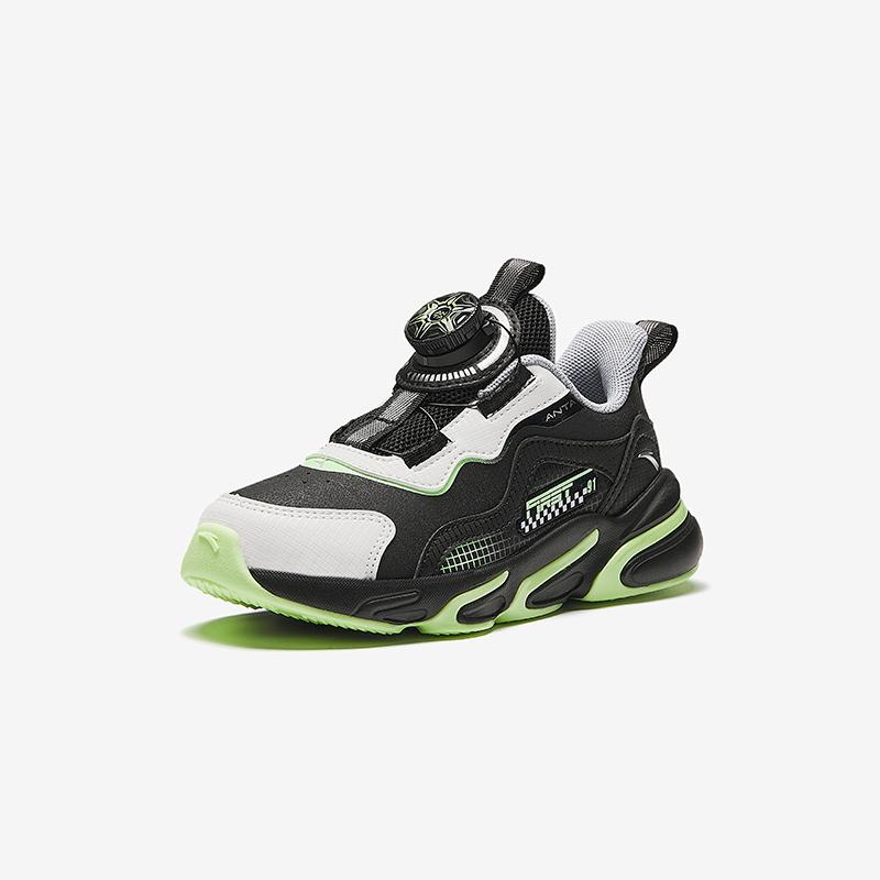 Anta Kids Synthetic Leather Trendy Versatile Lightweight Shock Absorbing Low Top Running Shoes Kids sneaker Black White Green A12439919N-1