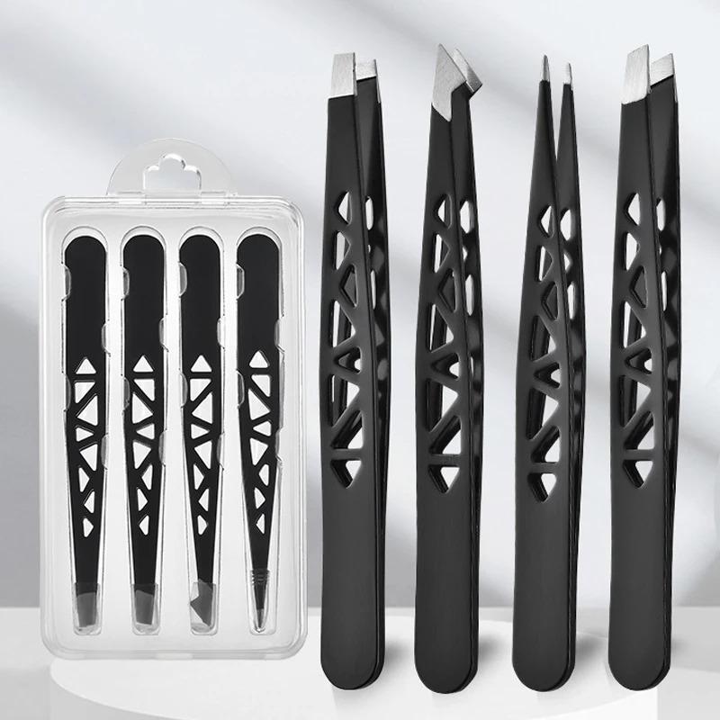4Pcs High-quality Professional Tweezers Set - Perfect For Eyebrow Hair Removal, Eyelash Extensions Tweezers & For Men & Women