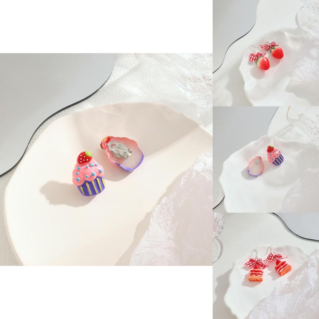 Fresh And Sweet Strawberry Cake Earrings Adorable Non Pierced Ear Clips Women For