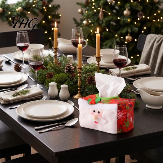 Festive Table Centerpiece Christmas Tissue Box Cover, Santa Face Holiday Napkin Dispenser Sleeve, Non-Woven Fabric Party Decoration Holder for