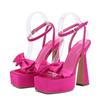 Liyke Runway Style Ultra High Heels Platform Sandals Women  Summer Fashion Satin Bowknot Square Toe Wedding Banquet Shoes