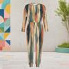 Women Plus Size Printed Round Neck Long Sleeve Two Piece Set Cuffed Top And Pants With Pockets