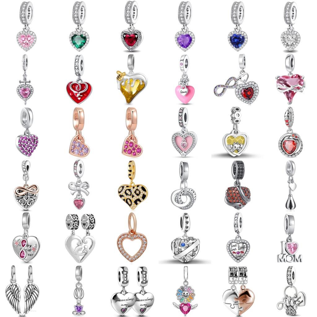 925 Silber Flügel Brillen Bienen Rosa Herzen Anhänger Perlen Schmuckherstellung Damen Geschenk Anhänger Armband Halskette
