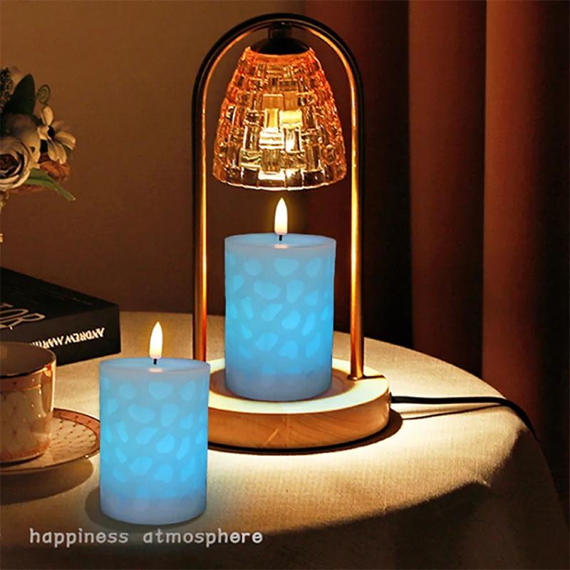 3-Pack Flameless LED Paraffin Wax Candles Battery Operated Remote Timer Emboss Window Light DIY Outdoor Indoor atmosphere Lamp