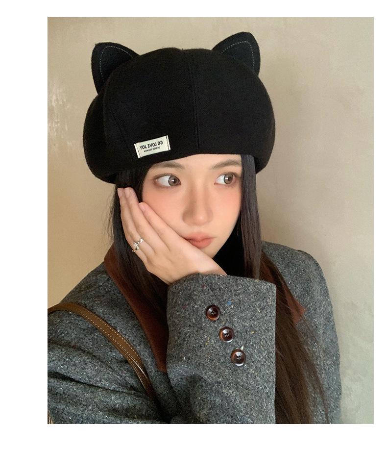 Korean Style Cute Cat Ear Beret - Casual, Versatile, Slimming, Large Head Circumference