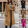 Casaco feminino outono inverno lapela solto estilo longo cor sólida cardigã grosso quente bolsos à prova de vento botões duplos manga comprida sobretudo feminino