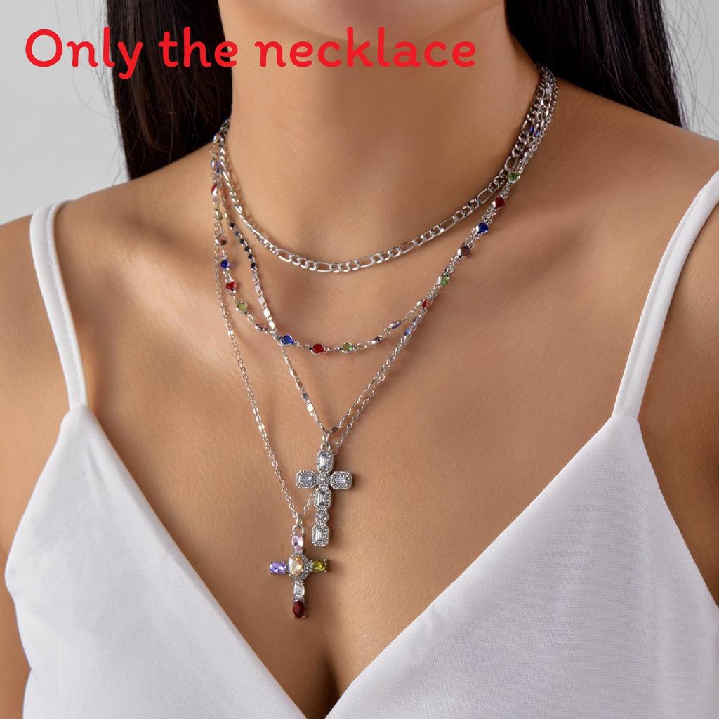 

Double Layer Cross Pendant Chain For Women Zinc Alloy Electroplated Summer Accessory білий