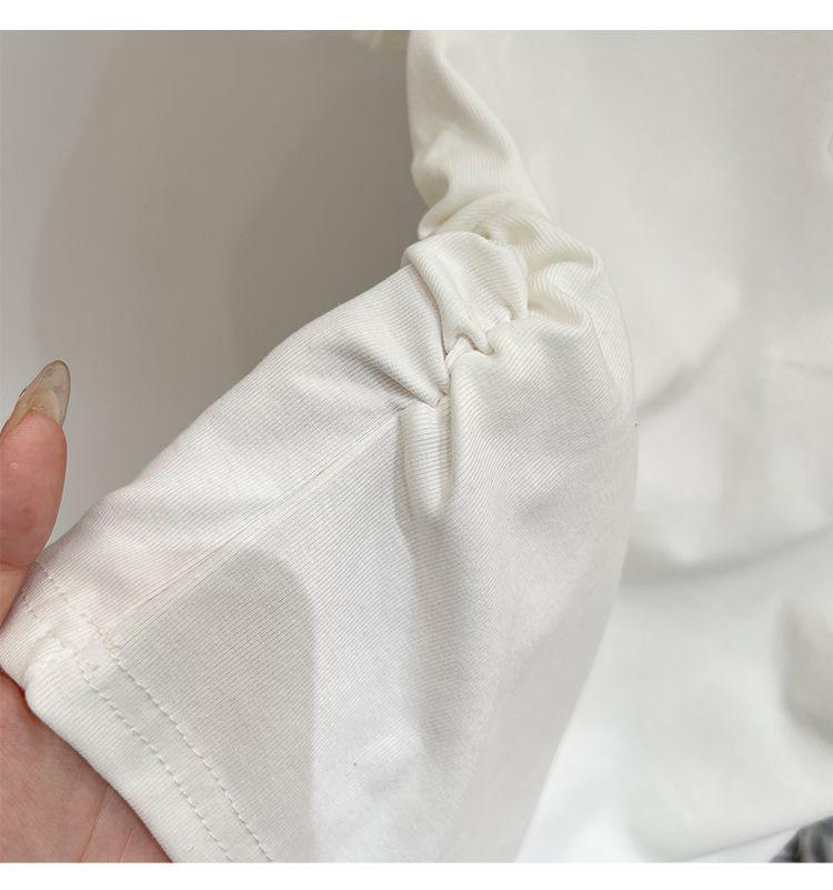 Women's Summer 2025 Pleated Lace Bow Short Sleeve T-Shirt