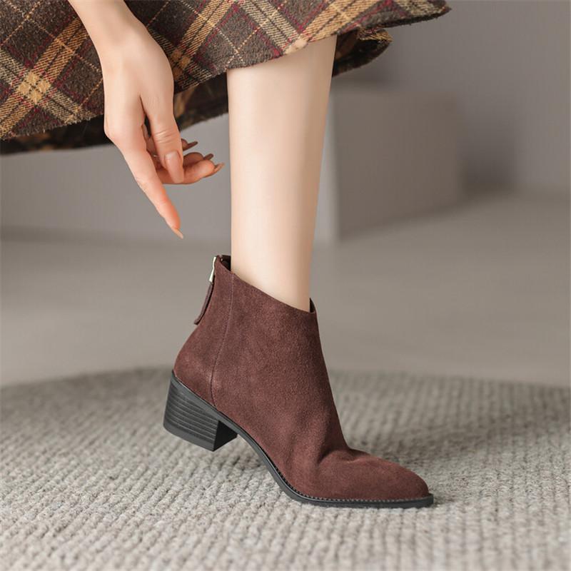 Fashion New Autumn Cow Suede Women Boots Pointed Toe Chunky Heel Boots for Women Winter Boots Women Versatile Ankle Boots Zapatos Mujer