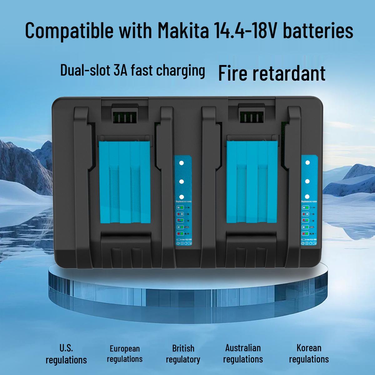 Makita DC18RD Dual Slot Charger for 14.4V-18V Lithium Batteries UK Standard