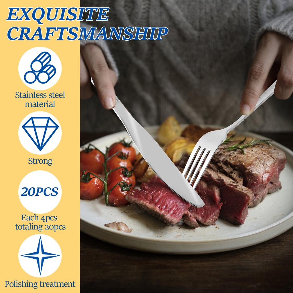 20 PCS Modern Hammered Flatware Utensil Set for 4 Stainless Steel Cutlery Silverware Set Includes Knives Forks Spoons for Home