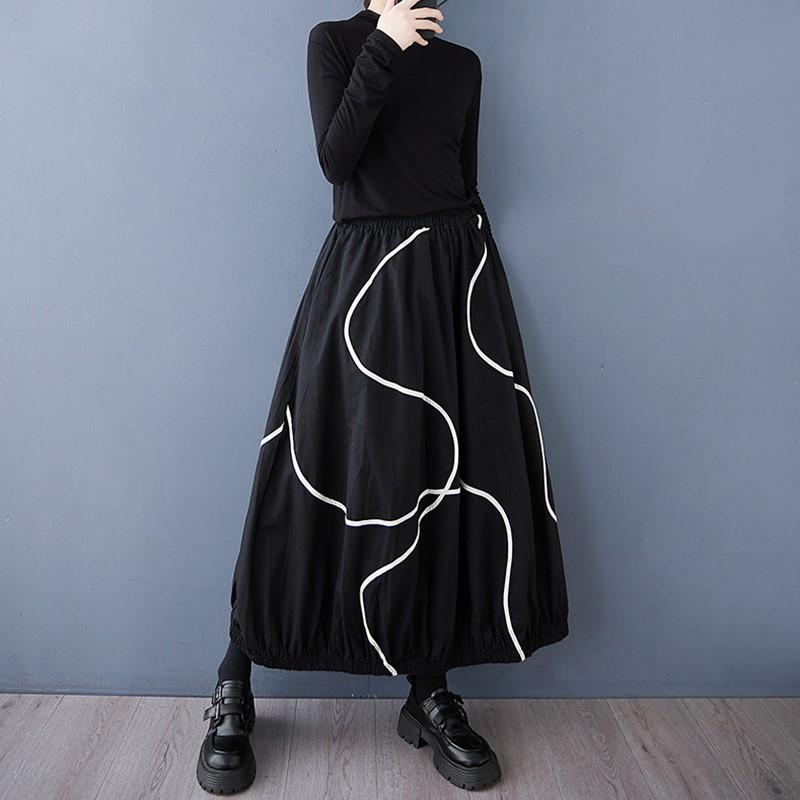 Plus Size High Waist Vintage Black Spring Summer Autumn Casual Loose Long for Woman Skirts Womens Skirt