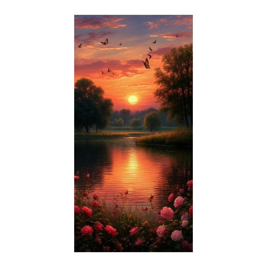 

Sunset Lake Flower Large Size Diamond Painting New Collection Natural Scenery Diy Full Drill Rhinestone Embroidery Mosaic Cross Stitch Kits Square drill 30x60cm