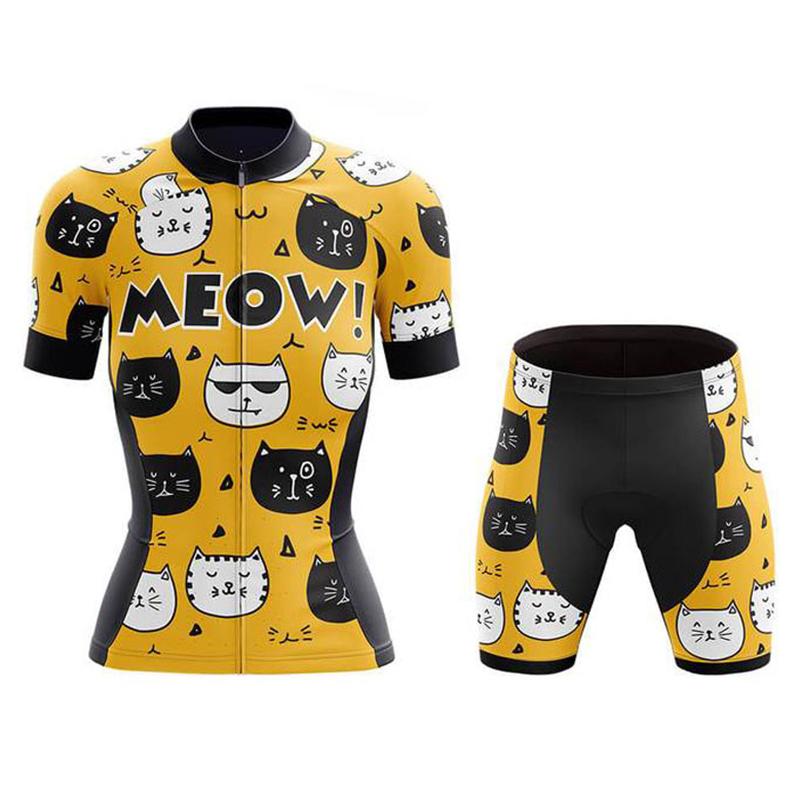 Cartoon Cat Style Cycling Jersey Set 2026 Summer Women's Short Sleeve Road Bicycle Cycling Clothing Quick-dry Outdoor MTB Bike Racing Wear