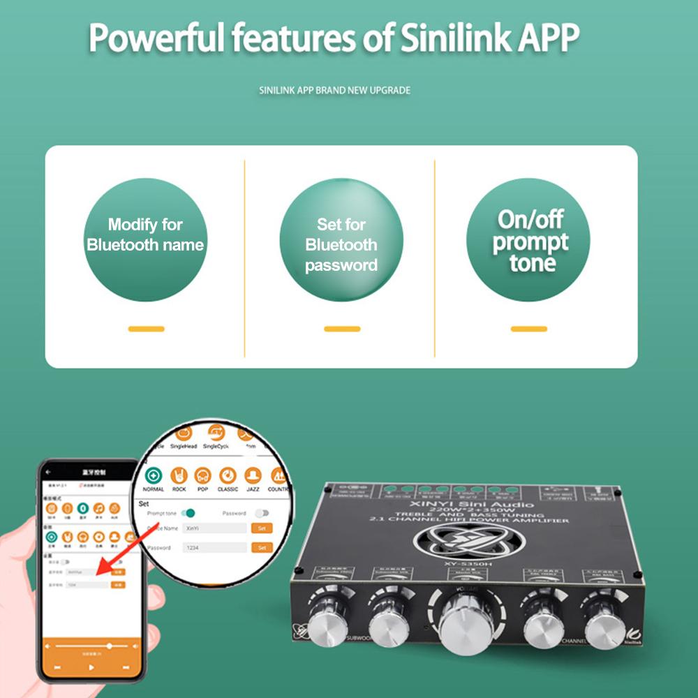 S220H/S350H 2.1-channel Bluetooth 5.1 amplifier board, high-power stereo subwoofer, 160W*2+220W/220WX2+350W