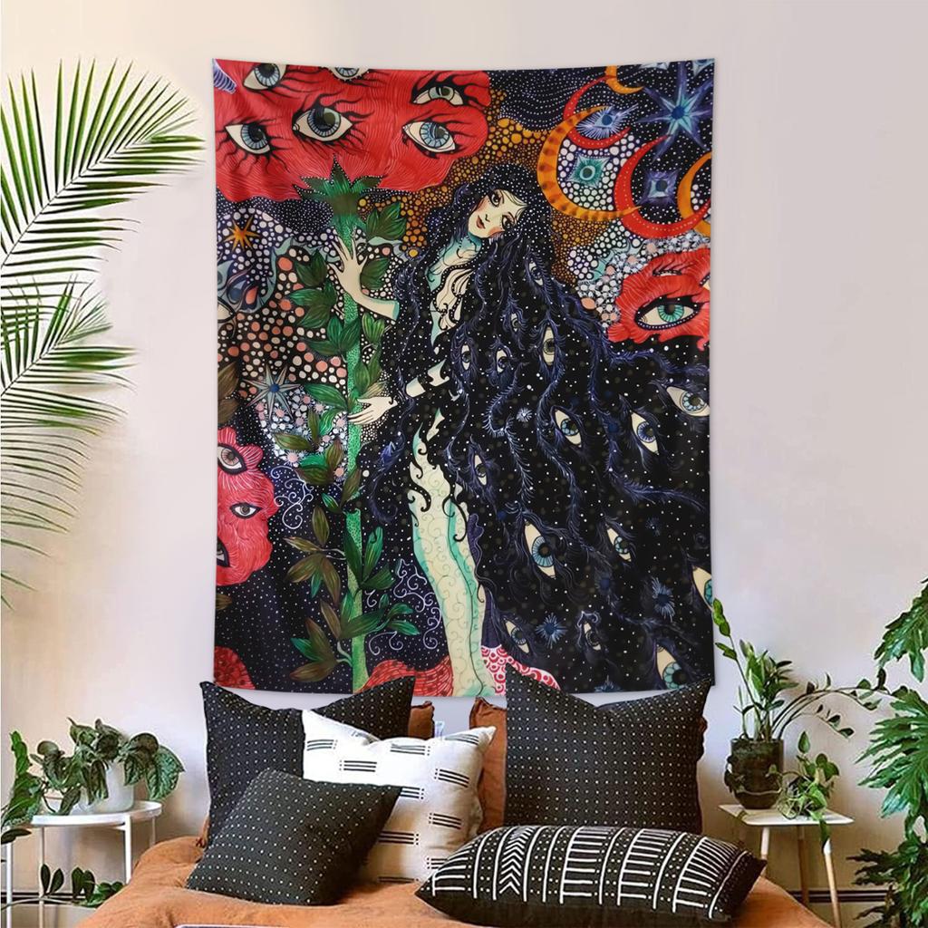 1pc Girl Floral Tapestry, Eye Tapestry, Hippie Psychedelic Retro Fun Cool Color Poster Wall Decoration