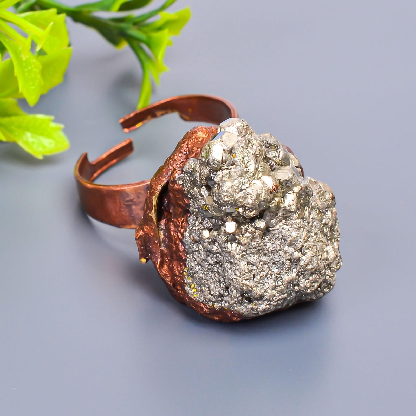 

Распродажа ко Дню дружбы Пирит Друза Драгоценный камень Медь Заявление Вечность Обещание Кольцо V-12