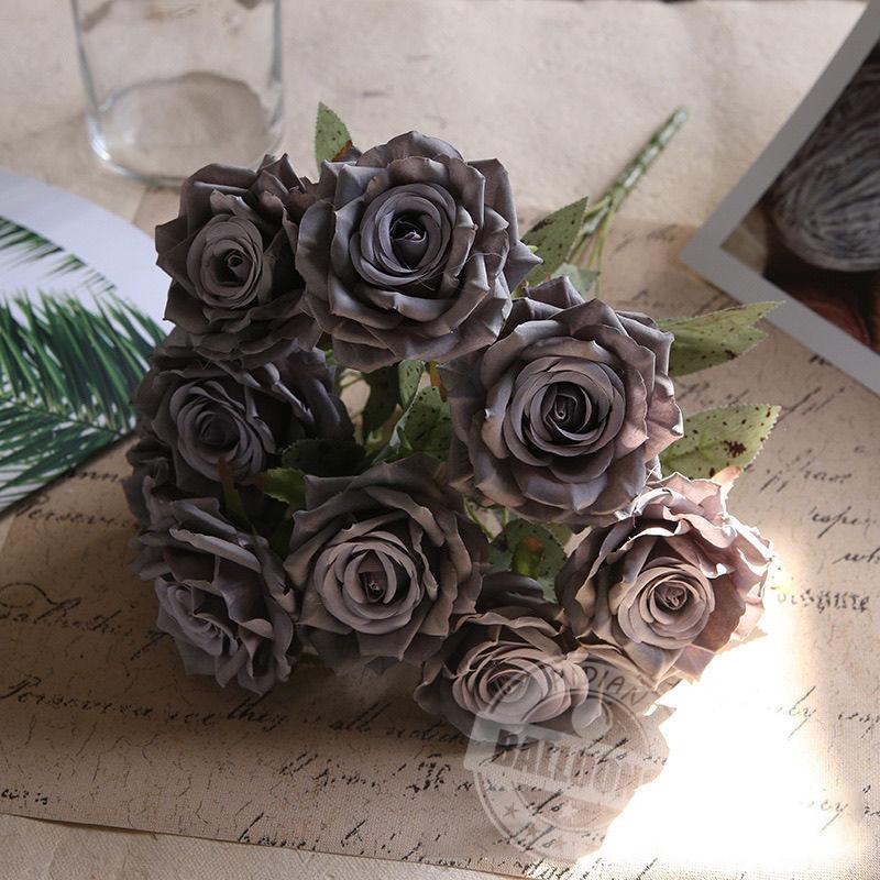 Artificial ew Rose Flowers Plants Leaves Pink Silk Fake Plants Home Decoration White Autumn Bouquet Roses Flower Office Decor