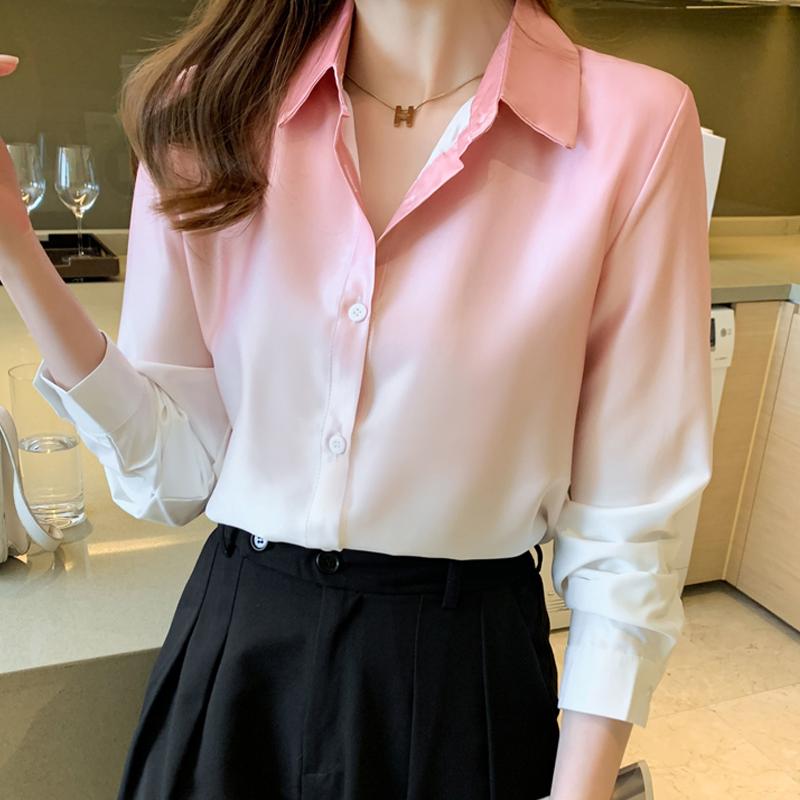 Mode Langarm Büro Dame Drehen Unten Kragen Chiffon Bluse Shirt Frauen Tops J603