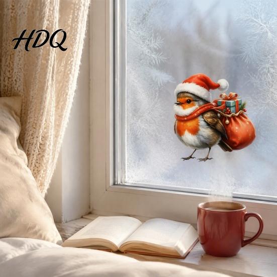 Winter Bird Stickers Christmas Static Glass Sticker PVC Waterproof Window Decal for Holiday Home Decals Decoration Removable Decorative Cling Doors