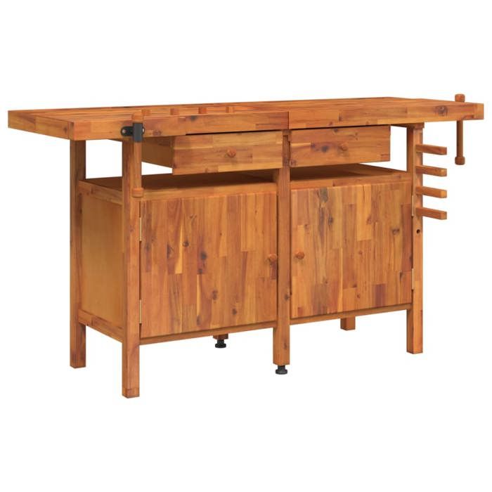 VidaXL Workbench with Drawers and Vises 162x62x83 Cm Solid Acacia Wood 153324