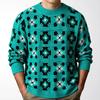Pull au Crochet à Carreaux Décontracté pour Homme Vintage Ajouré Léger Col Rond Tricot Pull Hauts Homme Respirant Coupe Ample Manches Longues Pulls Doux
