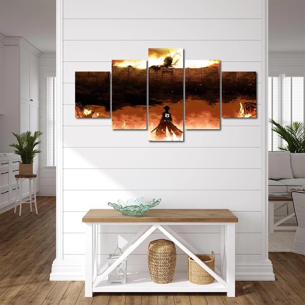 No Frame Modular 5 Pieces ATTACK ON TITAN Poster Canvas Painting Anime Characters Print Picture Living Room Home Decor Wall Art