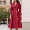 Women Casual Turn Down Collar 3/4 Sleeve Elegant Dress