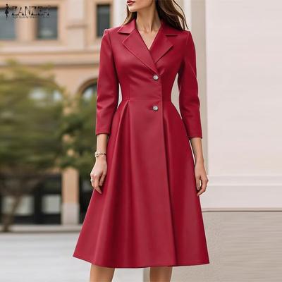 Robe élégante décontractée pour femme à col rabattu et manches 3/4