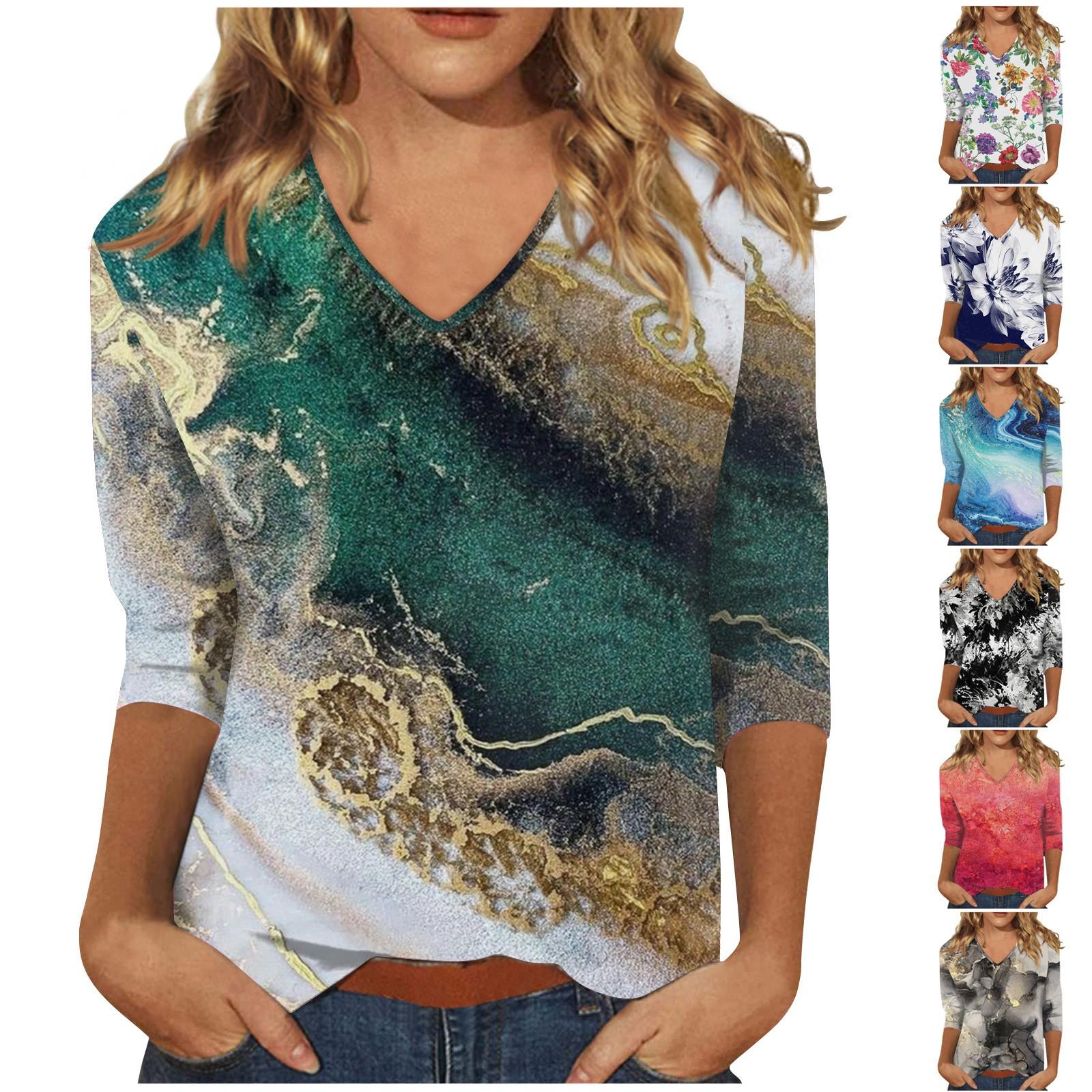 

Рубашки с рукавом 3/4 для женщин, милые футболки с графическим принтом, блузки, повседневные базовые топы на пуговицах больших размеров, пуловеры