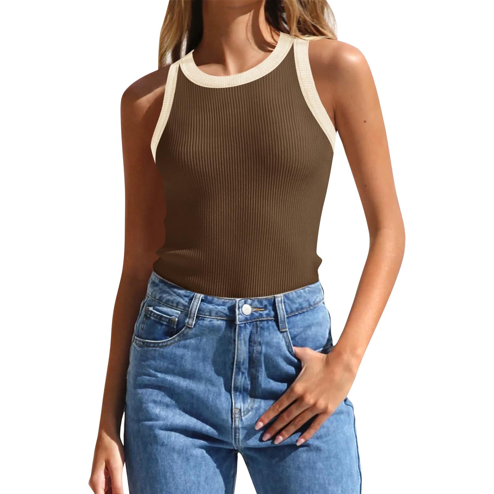 

Women s Sleeveless Knitted Vest, Sports Yoga Round Neck Top
