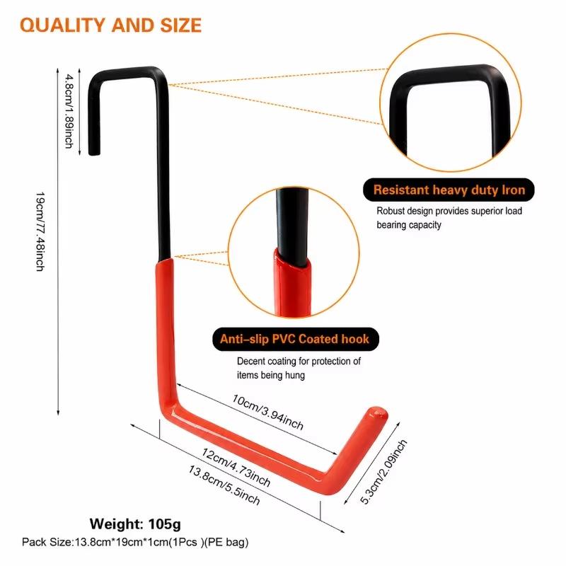 Heavy Duty Iron Garage Storage Hooks Anti Slip Rubber Coating For Hanging Tools Ladders Bikes Garden Supplies