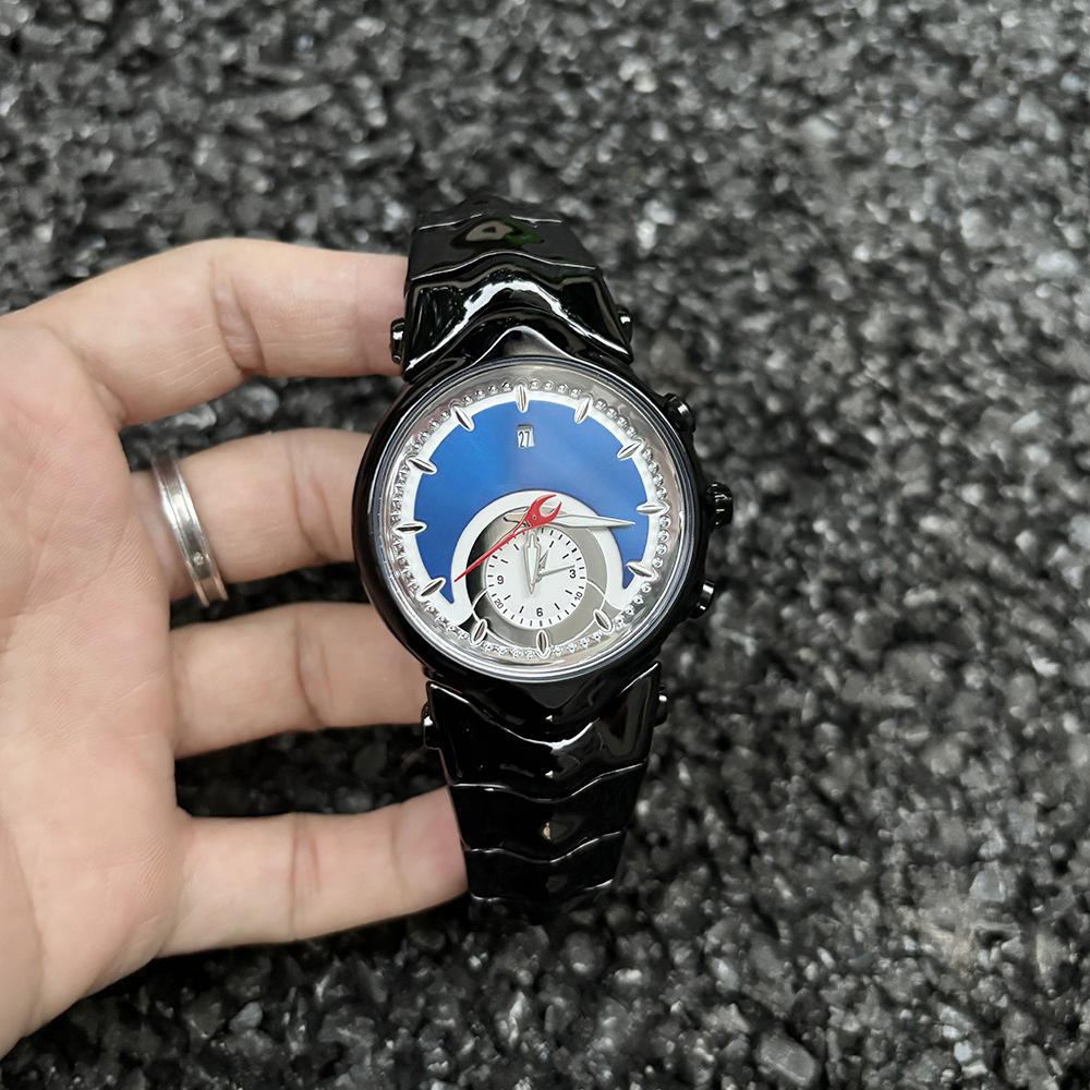 Fashion Blue Quartz Watch Mens Creative Alien Fake Dial Y2K Classic Unique Style Business Sports Men Watch Clock Mens Wristwatch