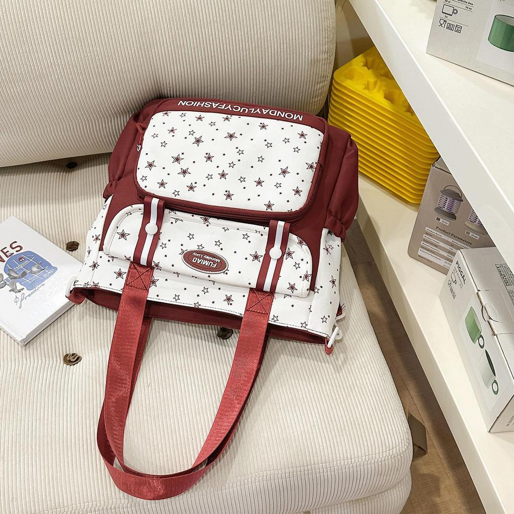 Schoolbag College Style School Bag Mori Dopamine Pain Layer Junior High School Student Large Capacity Backpack Cute Star Make-up Shoulder Bag