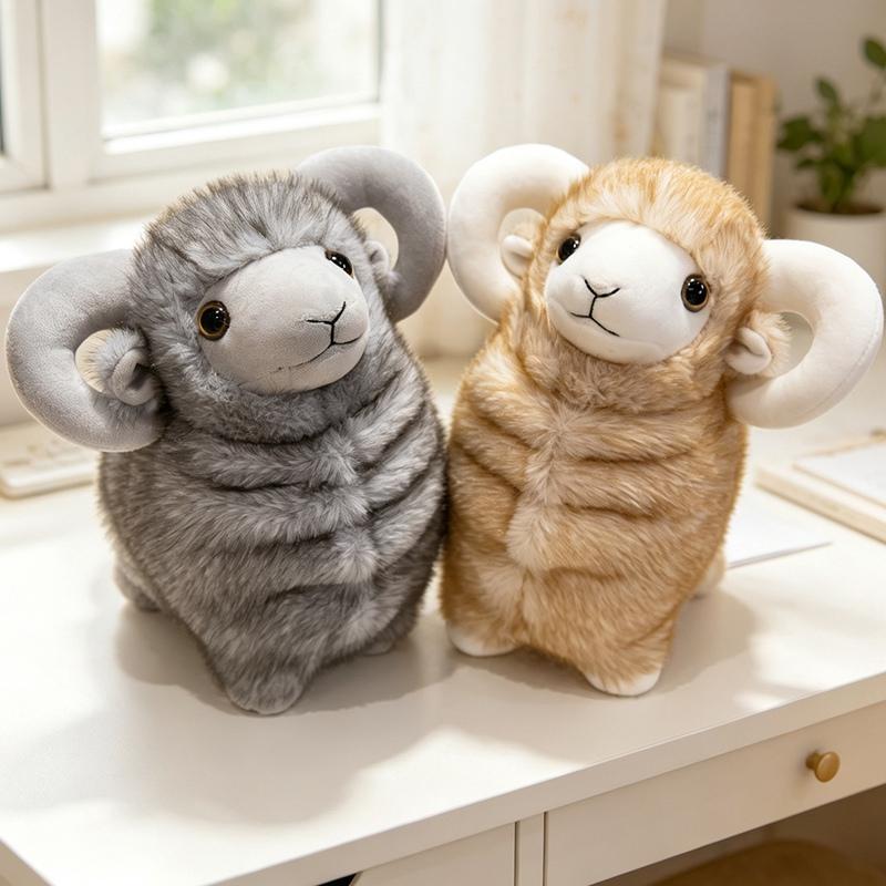 Realistisches Dickhornschaf Plüschtier - Weiche Flauschige Widder Stoffpuppe Tierfigur Sofa Heimdeko Geburtstagsgeschenk Für Frauen Mädchen