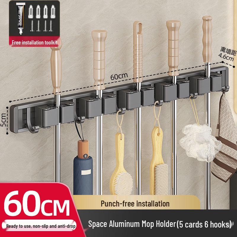 Wielofunkcyjny uchwyt na mopa z przyssawką bez wiercenia z haczykami do łazienki i na balkon