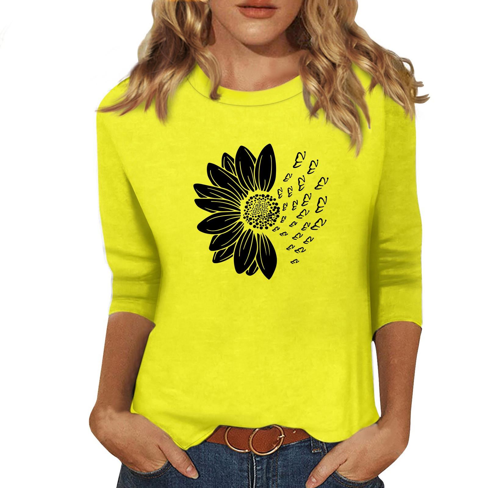 

Женский модный повседневный топ с круглым вырезом и короткими рукавами 3/4 с принтом XL жёлтый