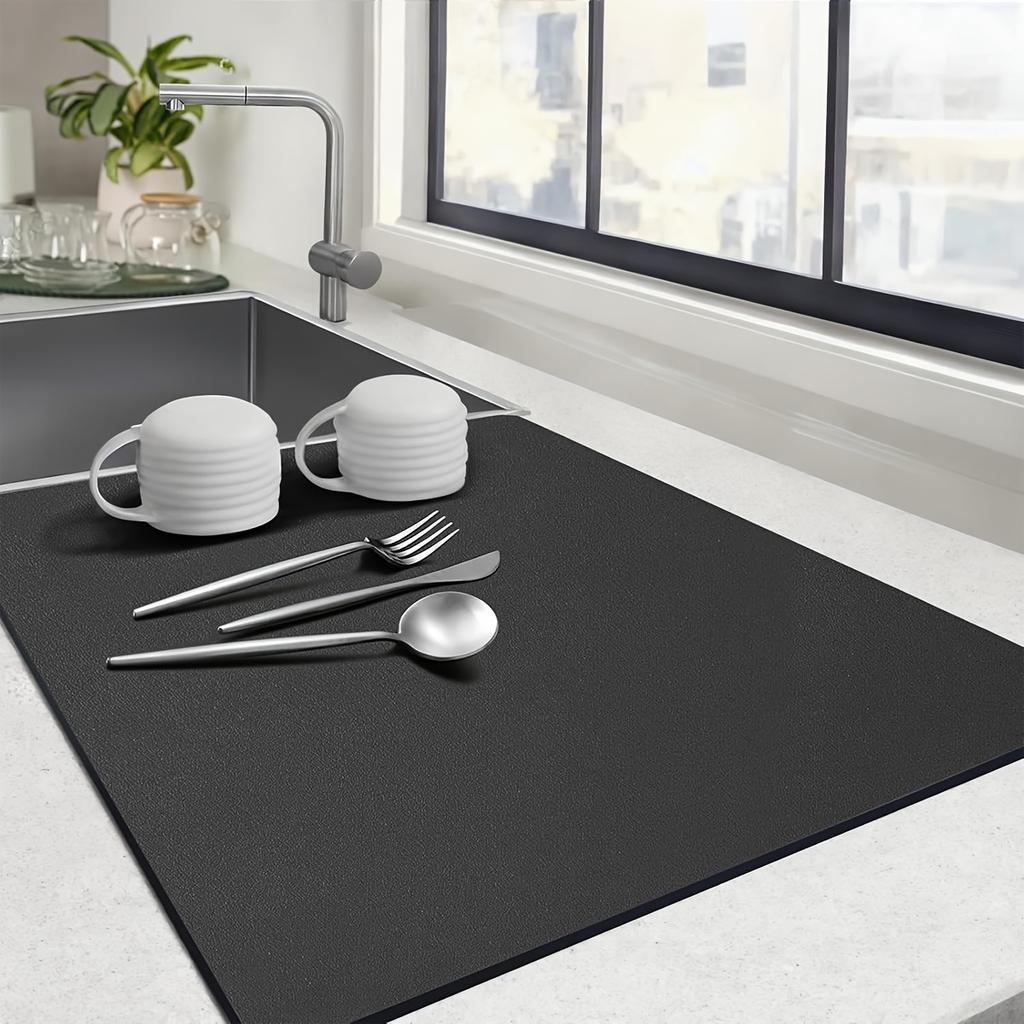 1pc-Pu Leather Countertop Draining Mat Kitchen Bar Drain Pads Absorb Water And Dry Quickly For Washstand Bathroom Floor Mats