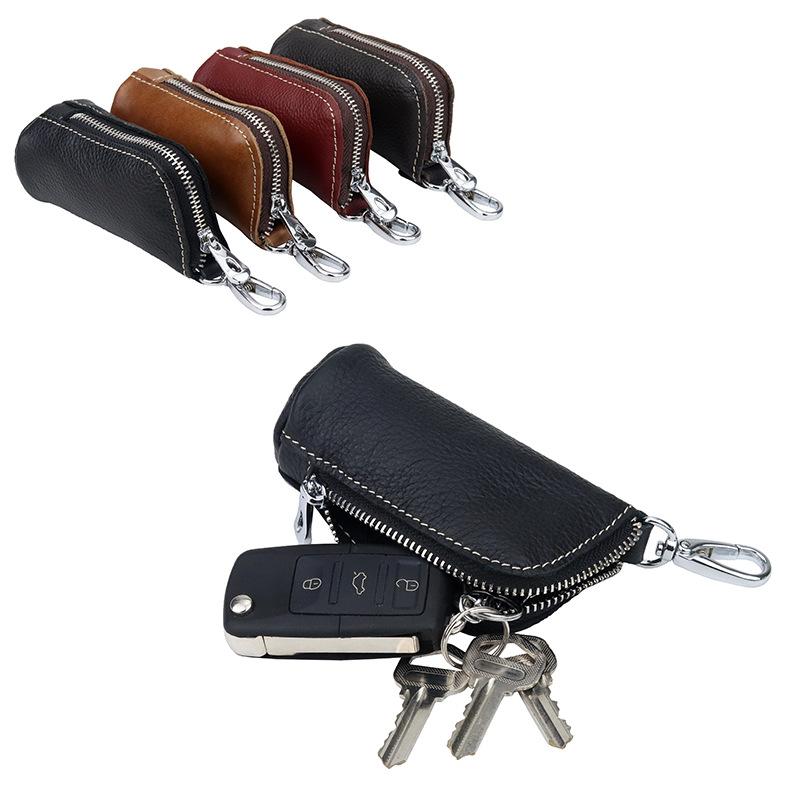 Vintage Genuine Leather Key Wallet Women Keychain Covers Zipper Key Case Bag Men Key Holder Housekeeper Keys Organizer Pouch