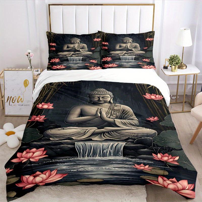 3pcs Buddha Lotus Soft Comfortable Bedding set, For Bedroom, Guest Room And Dorm, All Season Use, High-Definition Printing, Machine Washable 128