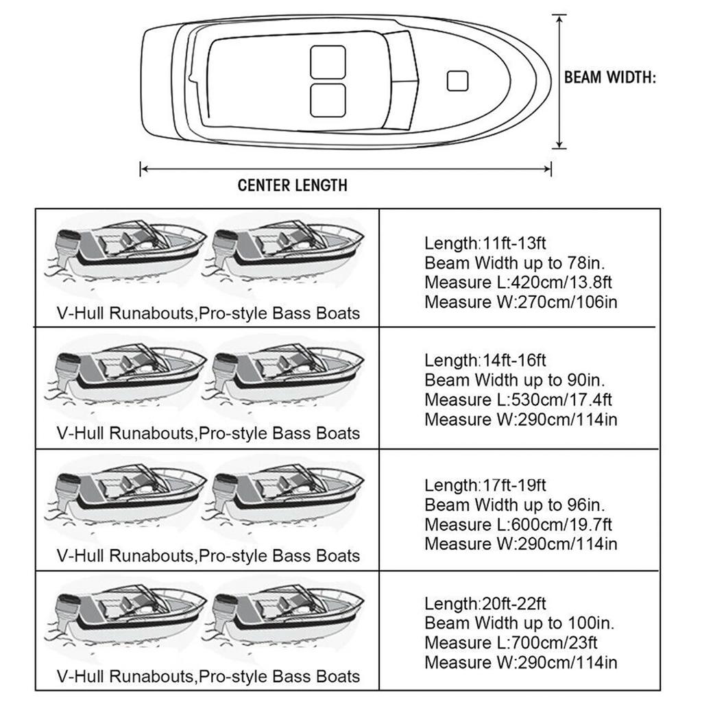 Yacht Boat Cover 20-22FT Boat Cover Anti-UV Waterproof Heavy Duty Oxford Cloth V-Hull TRI-Hull Runabout Boat Accessories