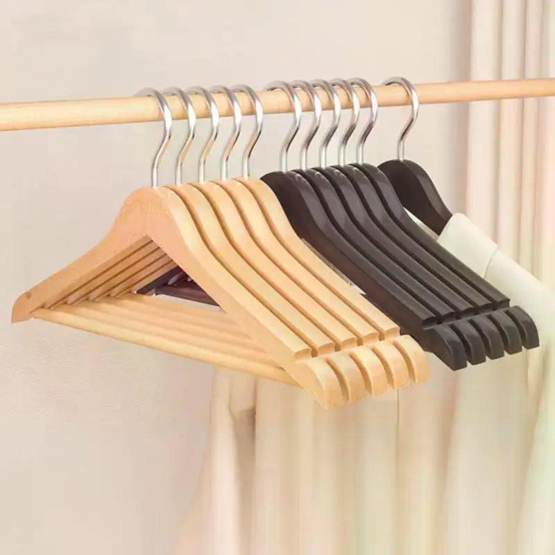 2/4 Wooden Hangers Solid Wood Hangers Clothing Store Wardrobe Wooden Clothes Hangers Home Seamless Adult Clothes Rack