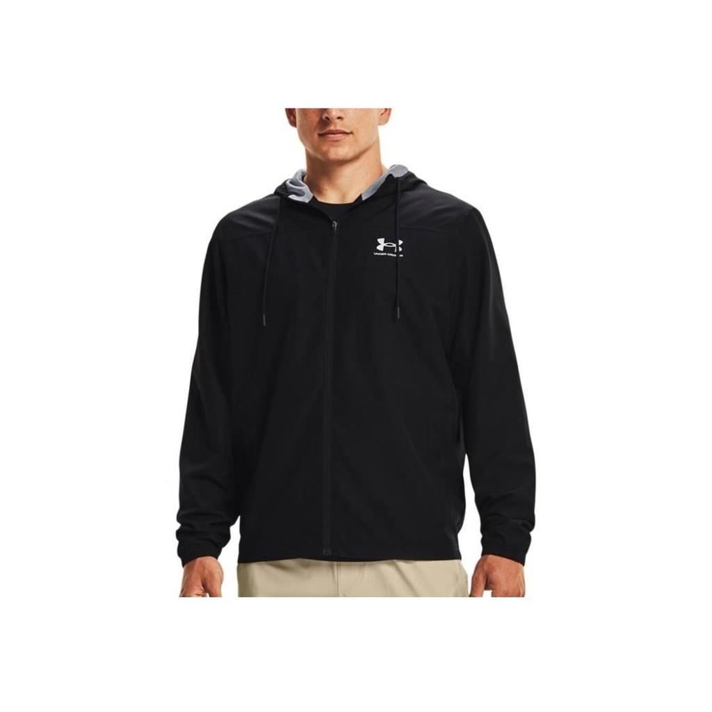 Under Armour Letter Logo Print Breathable Hooded Windbreaker Men Outerwear Black 1361621-003
