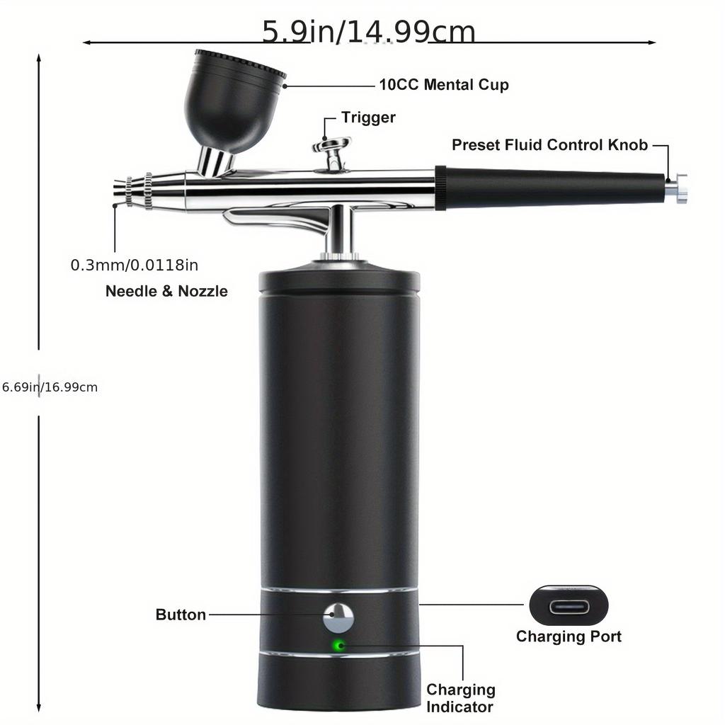 Full Gun Kit with Wireless Compressor - 36PSI High Pressure, 50 Minute Operating Time, Portable Nail Brush