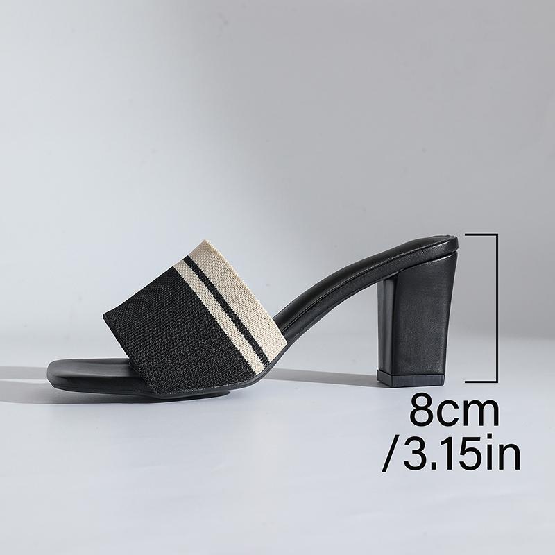 

Fashion Women s Stripe Mixed Colors High Heel Sandals 2025 Summer Comfort Thick Heel Slippers Woman Plus Size Square Toe Casual Slides 43